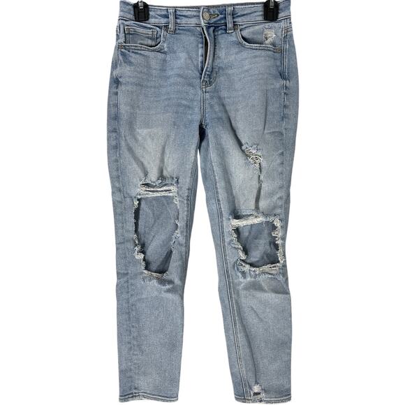 American Eagle Mom Jeans Size 00 Short Light Blue Ripped Distress 90s Y2K Retro - Picture 1 of 10